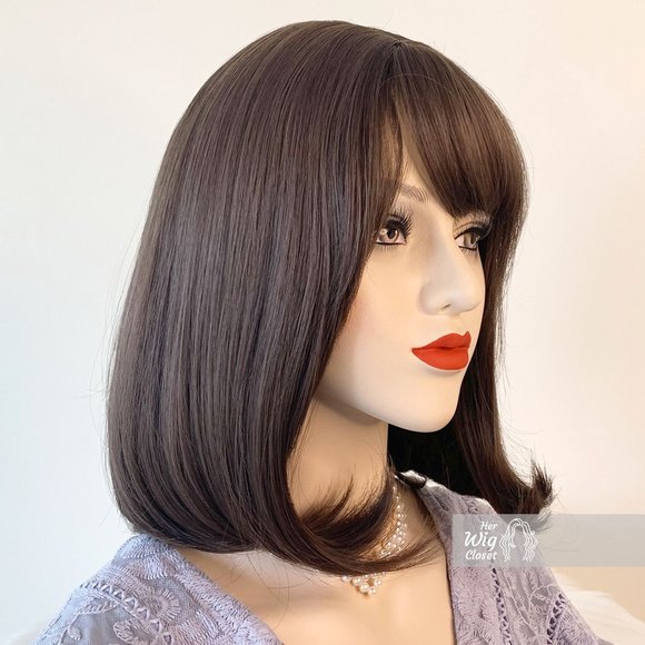 14" Ash Brown Bob Wig with Bangs | Mothers Day Gift | Resse - Picture 2 of 6